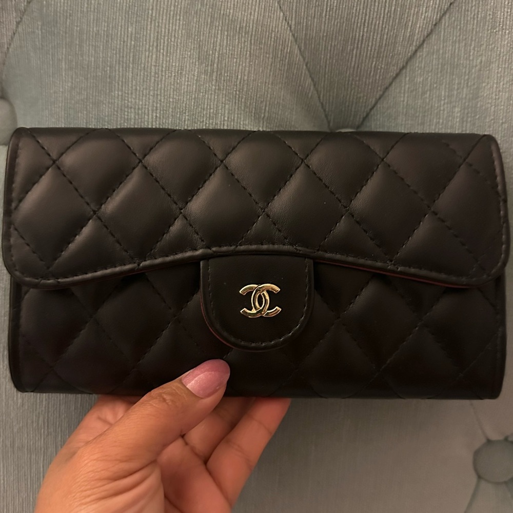 Black Quilted Wallet with Gold Accents
